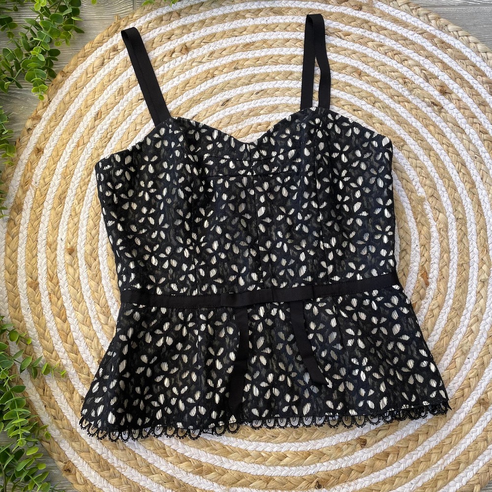 Milly Of New York Women's Lace Floral Leaf Strap Sexy Cami Tank Top Size 4